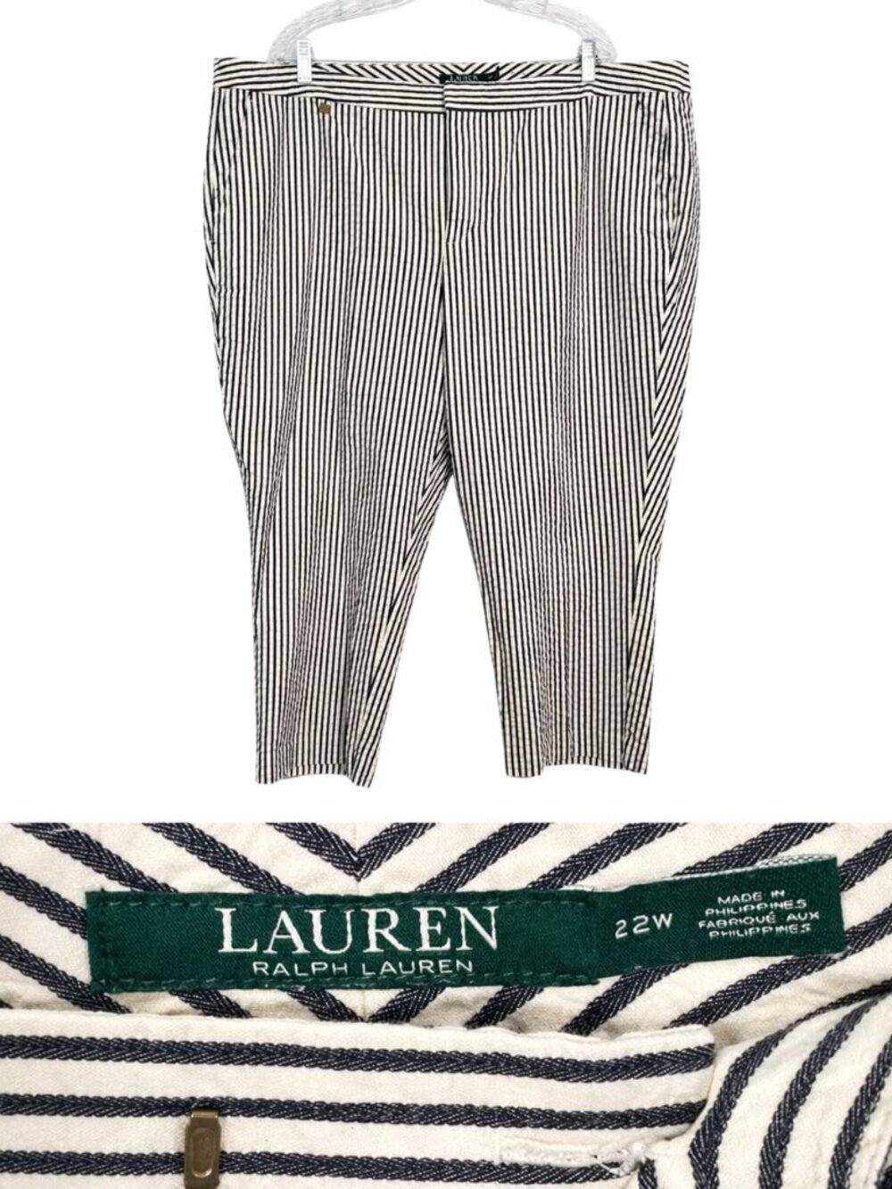 Lauren Ralph Lauren Striped Pants 22W Black White Slim Ankle Career Chic